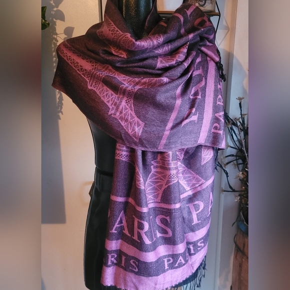 Purple Scarf With Eiffel Tower Print Design - Picture 1 of 4